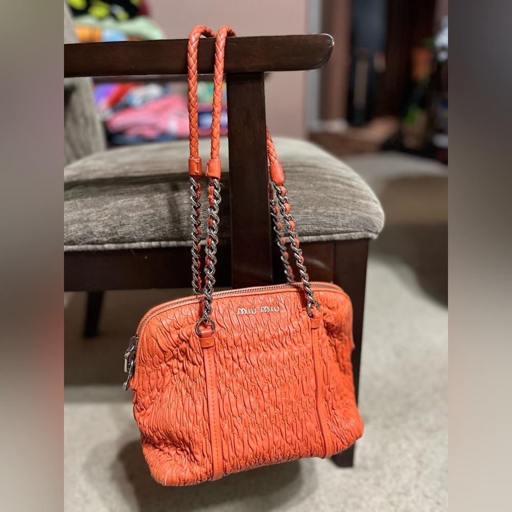 Miu Miu Orange and Silver Textured Shoulder Bag - Picture 9 of 16